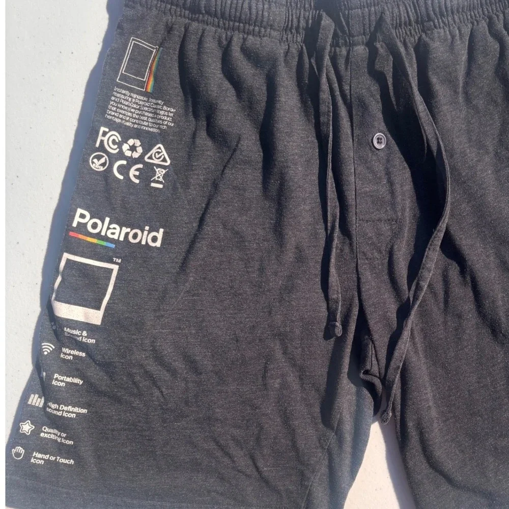 Polaroid Photography Lounge Shorts Mens Small Charcoal Gray Rainbow Graphic